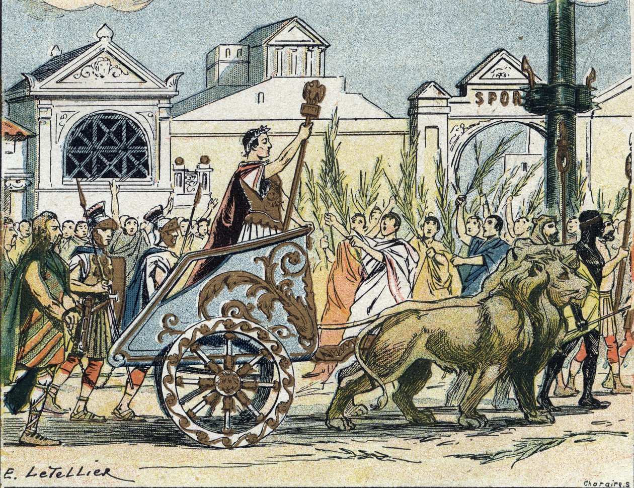 Orszak triumfalny Juliusza Cesara (Giulio Cesare lub Caius Julius Caesar) polityka i pisarza rzymskiego autorstwa E. Letellier