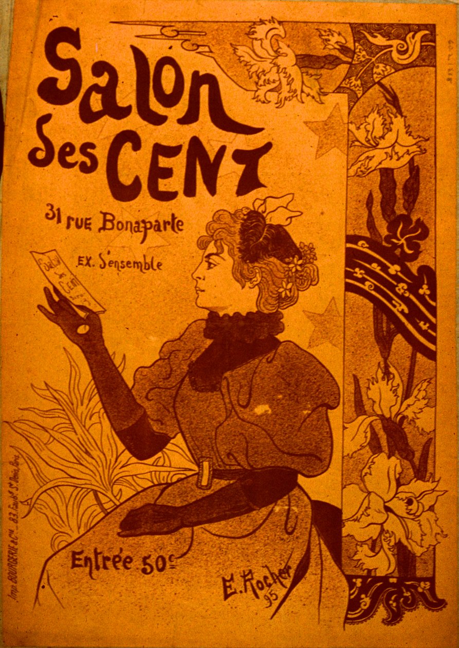Kobieta badająca zaproszenie, Salon des Cent autorstwa E. Rocher