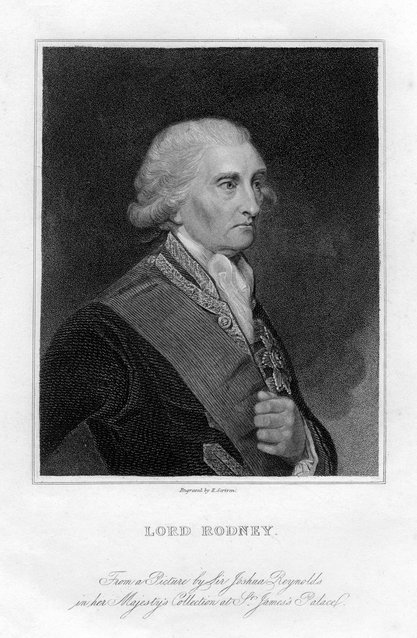 Admirał George Brydges Rodney 1719-1792, 1. baron Rodney, XIX wiek. autorstwa E. Scriven