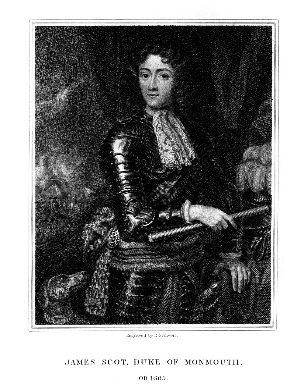 James Scott, 1. książę Monmouth, przez niektórych uznawany za Jakuba II z Anglii, 1826. autorstwa E. Scriven