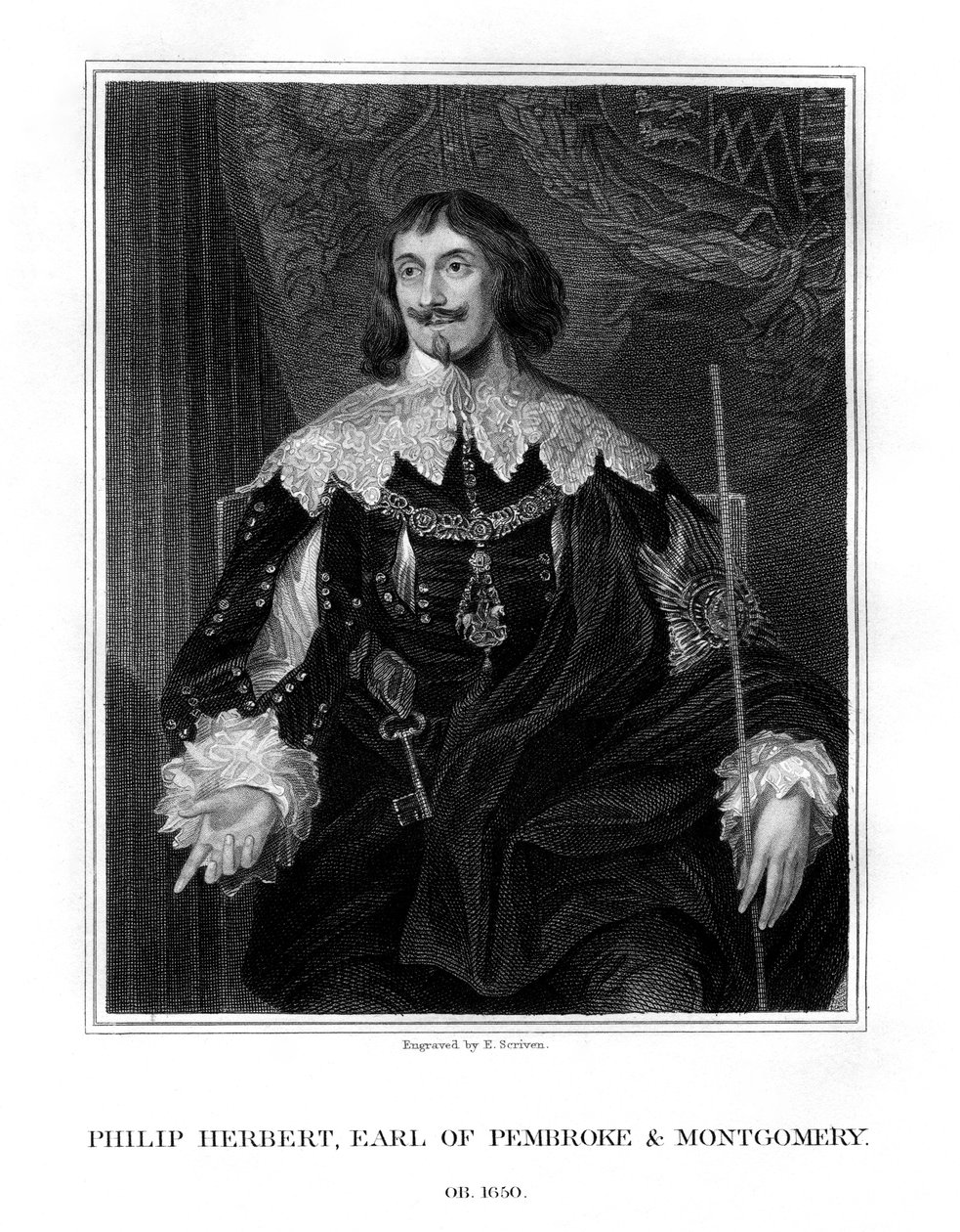Philip Herbert, 4. hrabia Pembroke, dworzanin i polityk, 1828. autorstwa E. Scriven