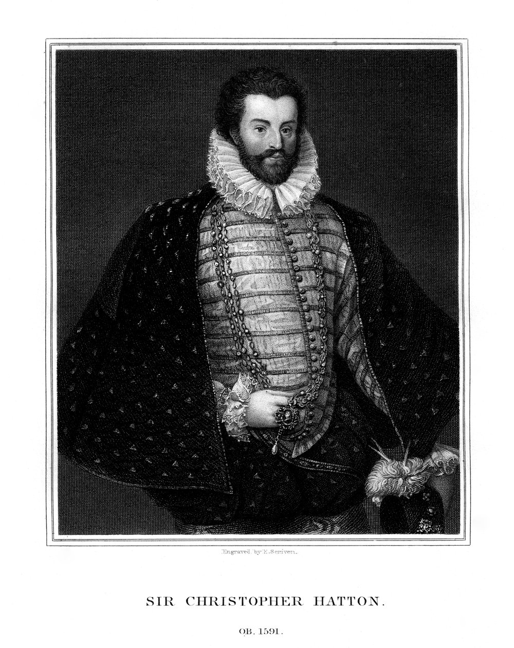 Sir Christopher Hatton, angielski polityk, 1827. autorstwa E. Scriven