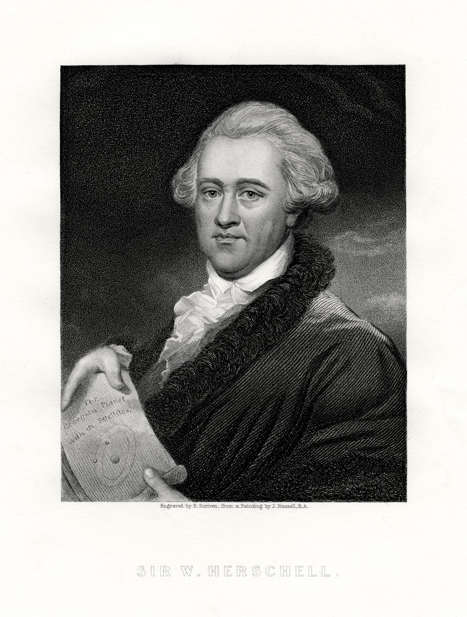 Sir Wilhelm Friedrich Herschel, urodzony w Niemczech brytyjski astronom i kompozytor, XIX wiek. autorstwa E. Scriven