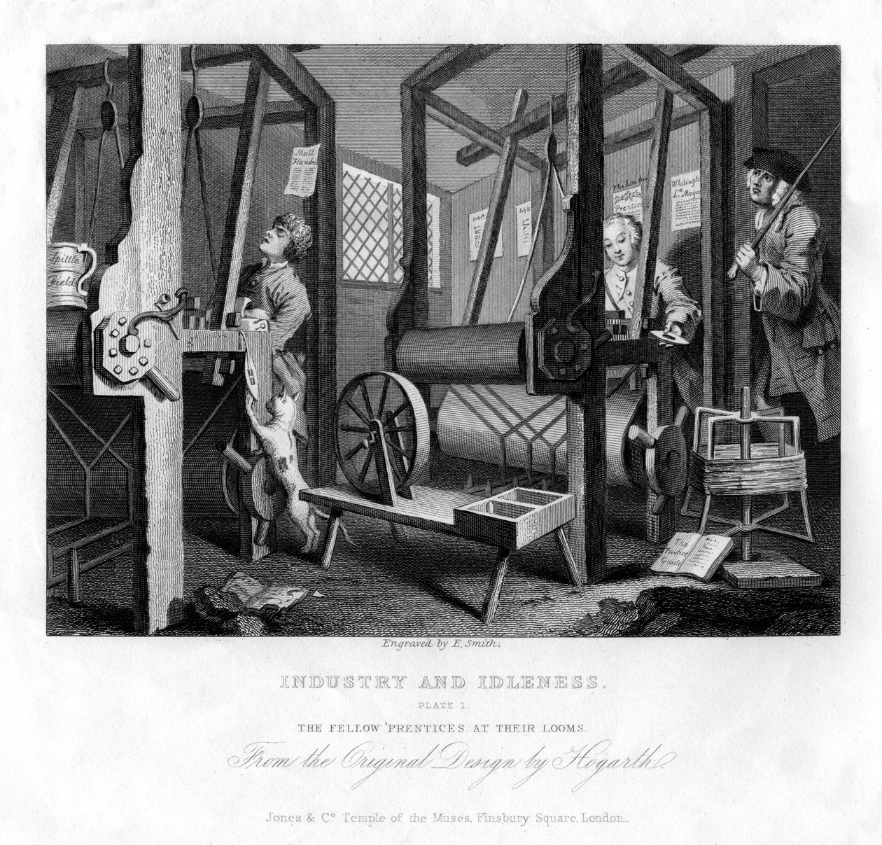 Koledzy czeladnicy w swoich krosnach, tablica I Przemysłu i bezczynności, 1833. autorstwa E. Smith