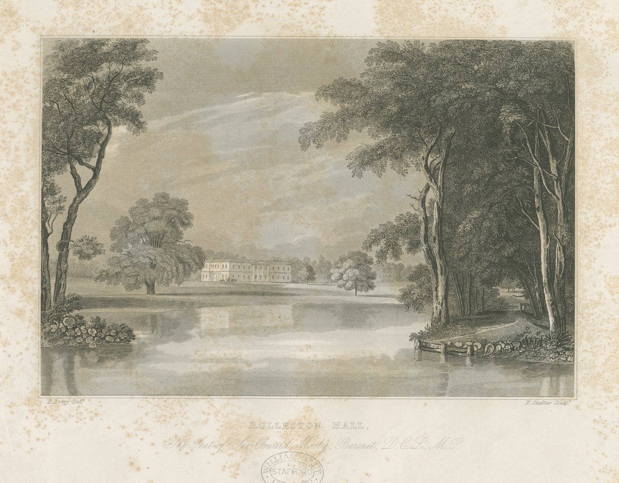 Rolleston Hall: grawerowanie liniowe, bd [ok. 1840] autorstwa E Stalker