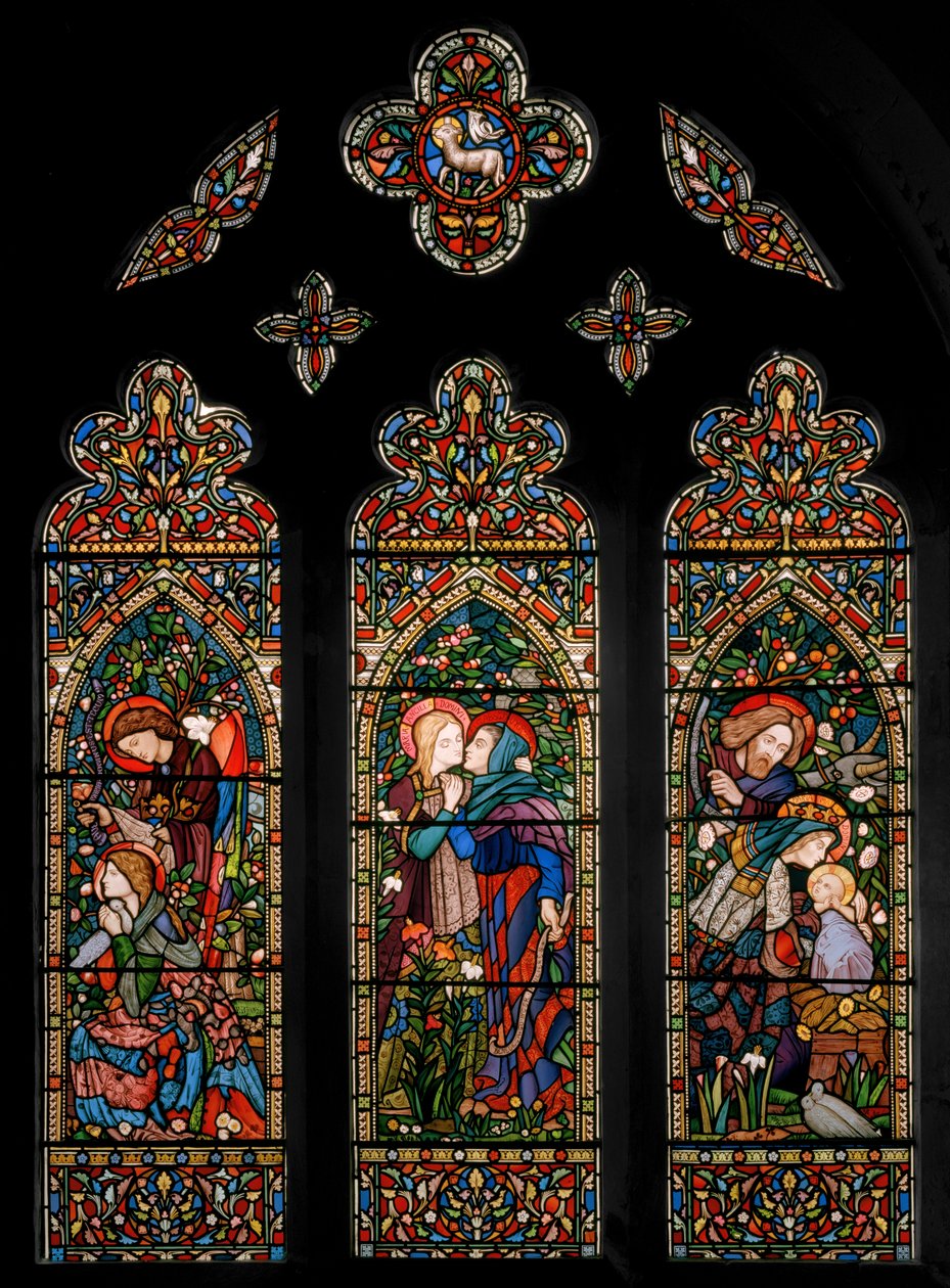 Zwiastowanie, Nawiedzenie i Narodzenia, c.1860 autorstwa E. and Halliday Burne Jones