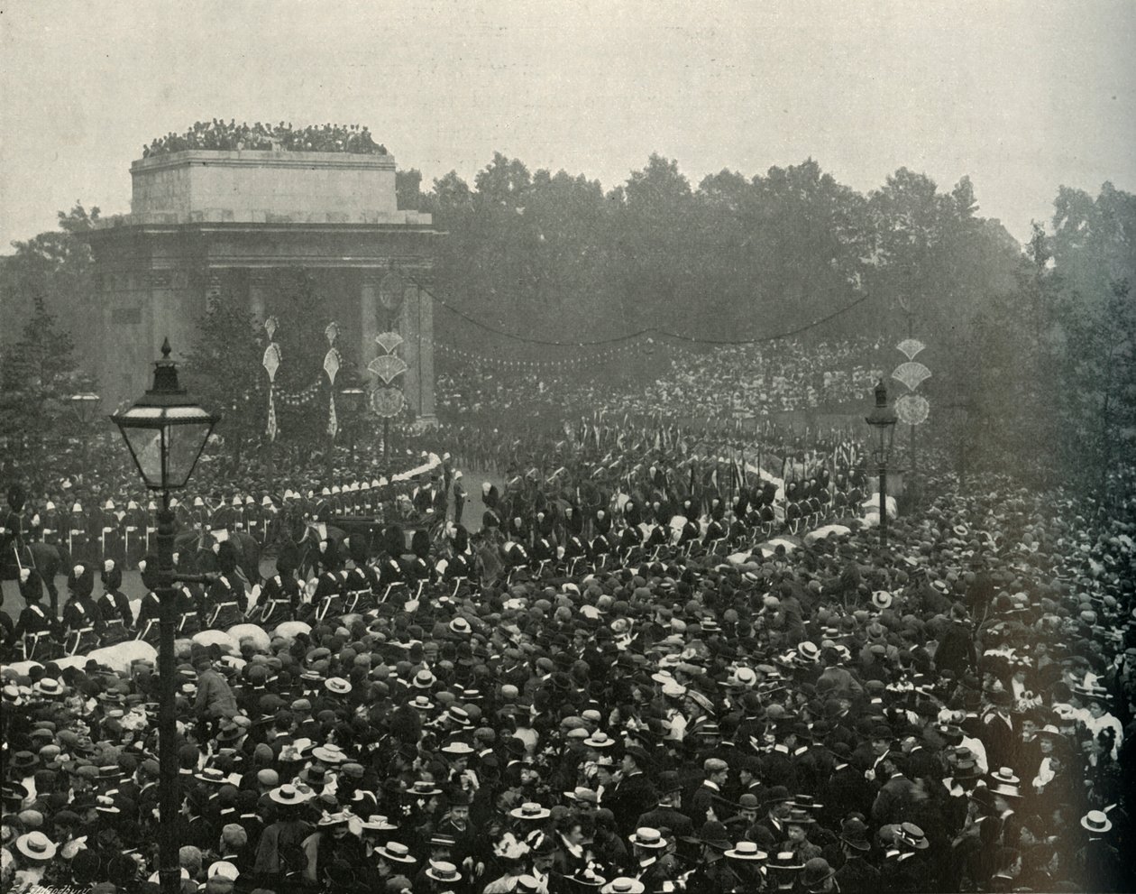 Przybycie kanadyjskiego premiera The Hon. Wilfrid Laurier w Hyde Park Corner, 1897. autorstwa E. and S. Woodbury