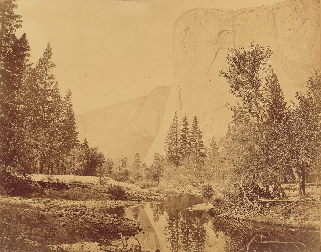 Tutokanula. Dolina Yosemite. (Wielki Wódz) "El Capitan". 3500 stóp wysokości. autorstwa Eadweard J. Muybridge