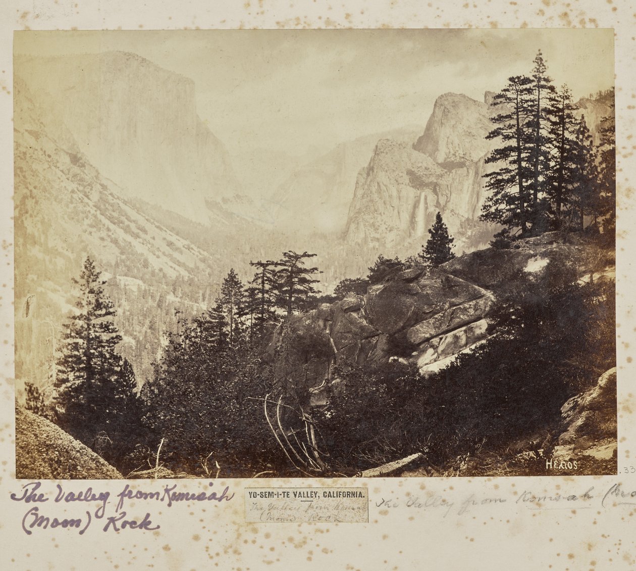 Dolina Yo-Sem-i-te, Kalifornia. Dolina ze skały Komah (Księżyc) autorstwa Eadweard J. Muybridge