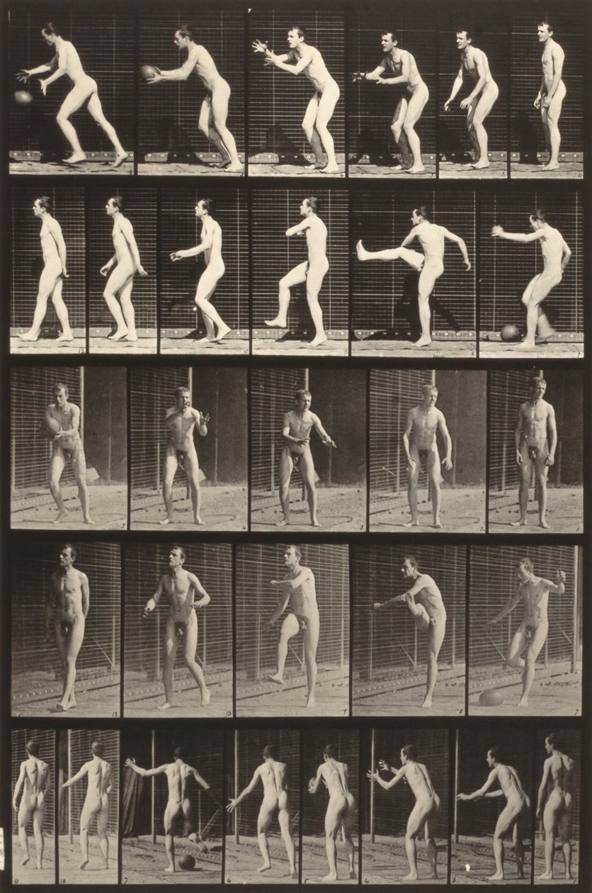 Ruch zwierząt (płyta 300) (Człowiek kopiący piłkę) autorstwa Eadweard Muybridge