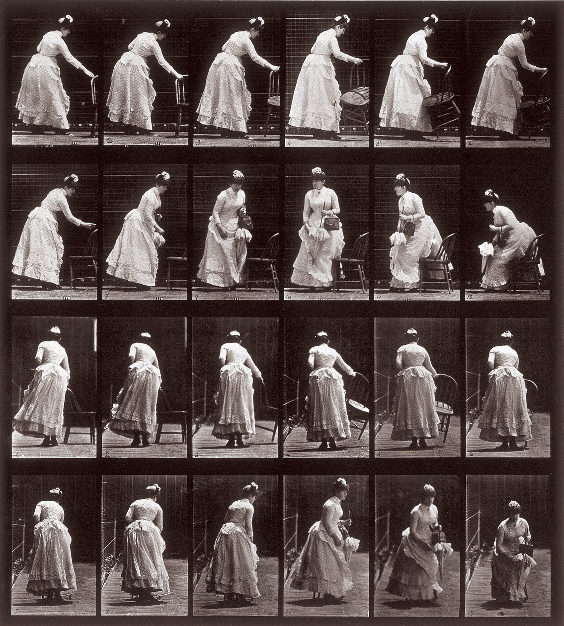 Lokomocja zwierzęca, płyta 265: sekwencja z siedzącą kobietą, 1887 (odbitka fotomechaniczna) autorstwa Eadweard Muybridge