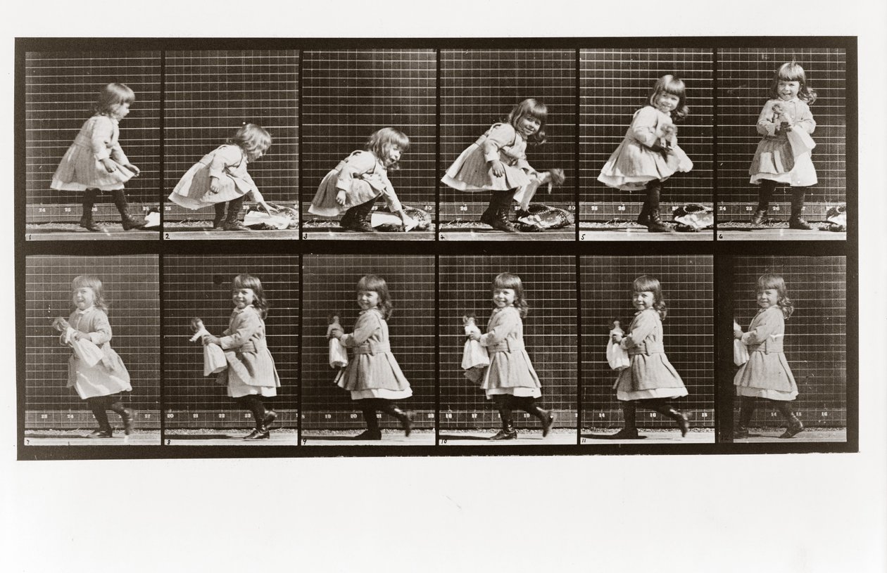 Dziecko bawiące się lalką, tabliczka 481 z Animal Locomotion, 1887 autorstwa Eadweard Muybridge
