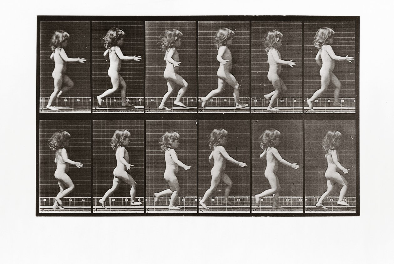 Dziecko biegające, Tablica 469 z Animal Locomotion, 1887 autorstwa Eadweard Muybridge