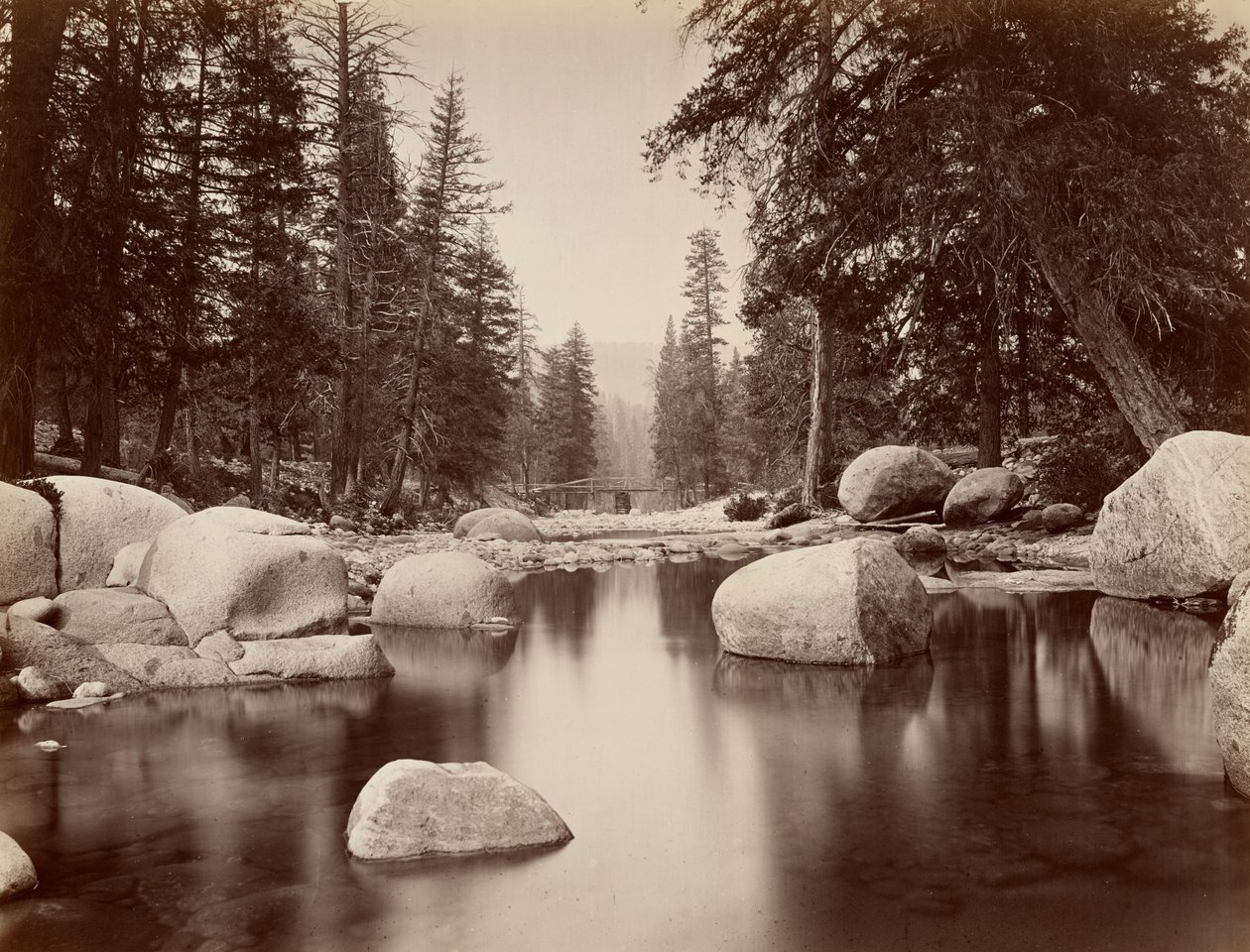 Clark  Moore, rzeka Merced, Yosemite autorstwa Eadweard Muybridge
