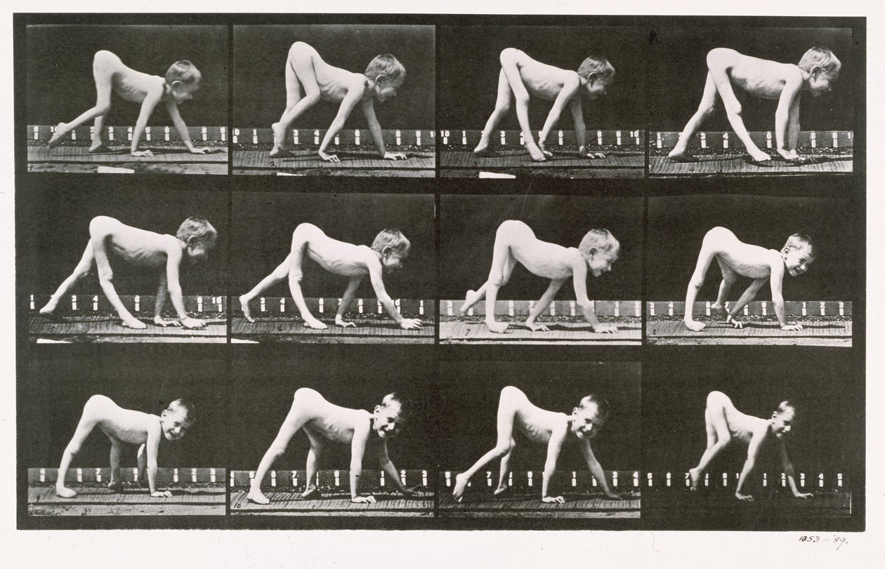 Niepełnosprawny chłopiec czołgający się, tablica 539 z filmu „Animal Locomotion”, 1887 autorstwa Eadweard Muybridge