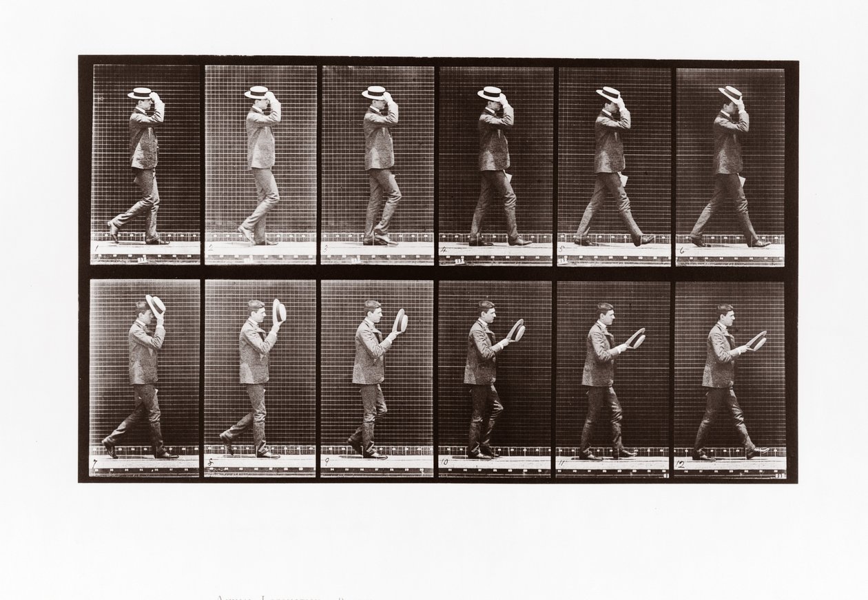 Mężczyzna zdejmuje swój wioślarz, ilustracja 44 z Animal Locomotion, 1887 autorstwa Eadweard Muybridge