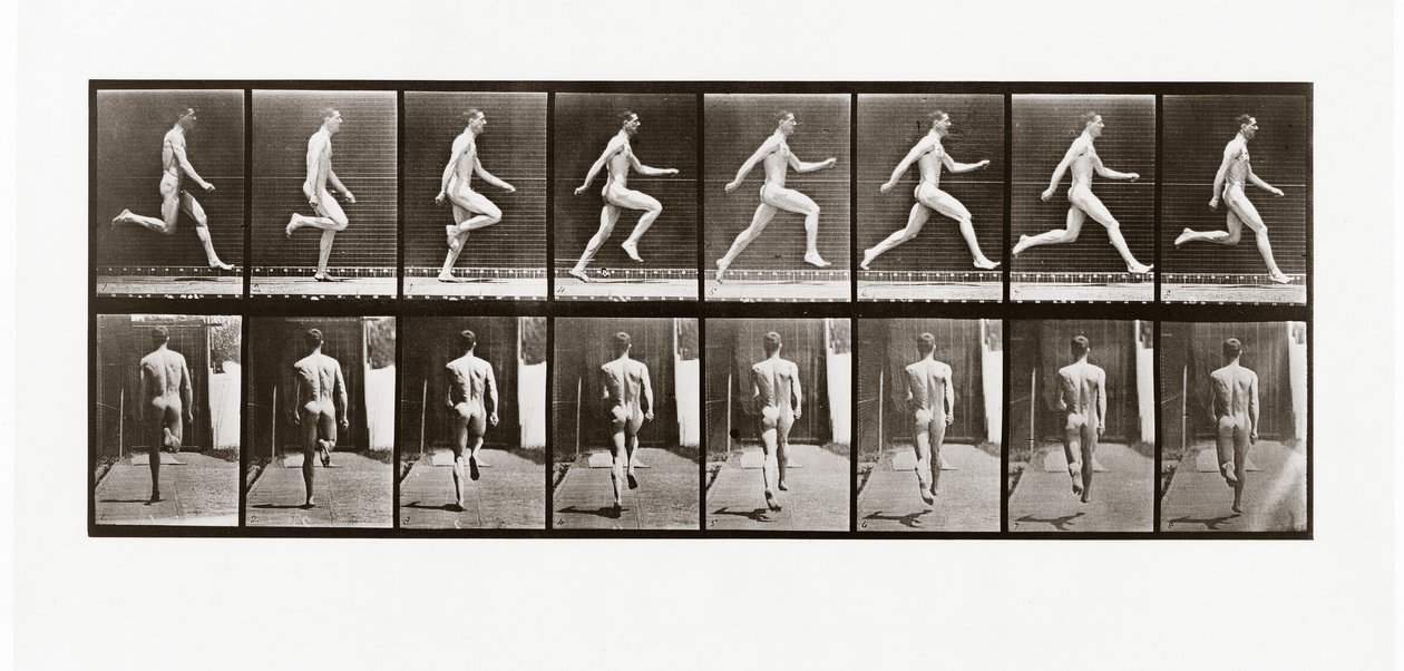 Biegnący mężczyzna, płyta 65 z Animal Locomotion, 1887 autorstwa Eadweard Muybridge