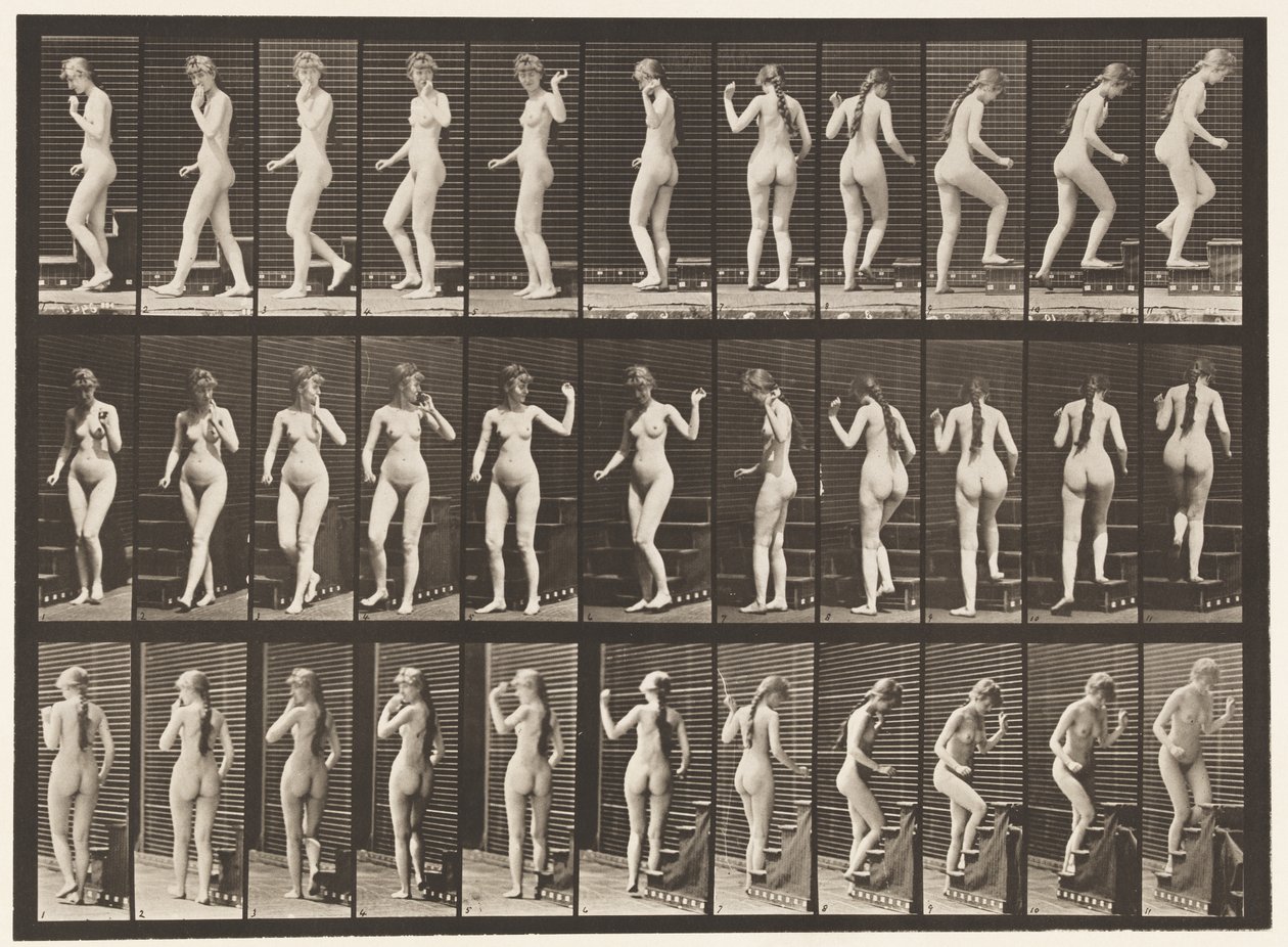 Płyta 101. Schody skręcające i wznoszące się, machająca ręka, 1872-1885 autorstwa Eadweard Muybridge