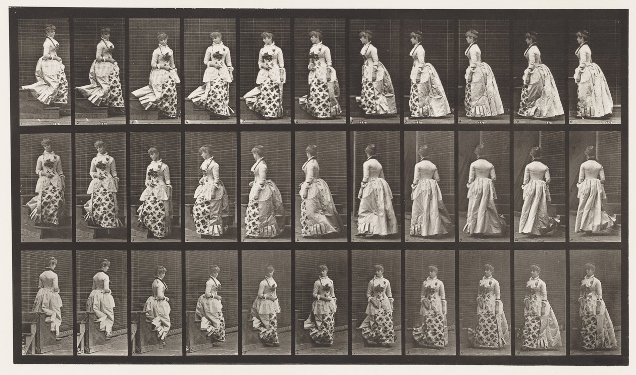 Płyta 139. Obracanie schodami schodzącymi, 1885 autorstwa Eadweard Muybridge