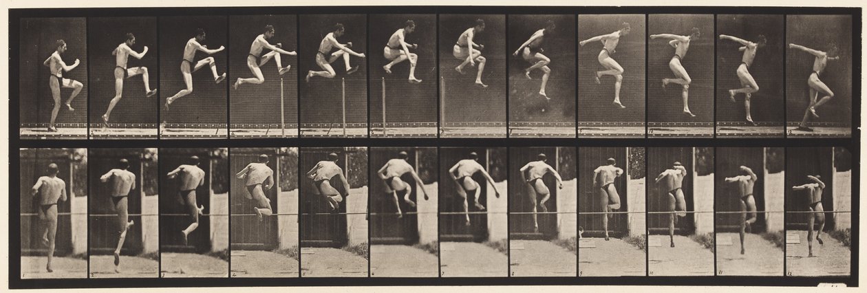 Płyta 153. Skoki; Bieganie prosto wzwyż (buty) autorstwa Eadweard Muybridge