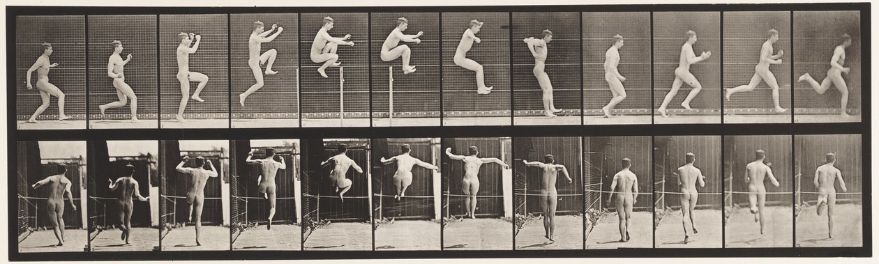 Płyta 154. Skoki; Bieganie prosto, skok wzwyż autorstwa Eadweard Muybridge