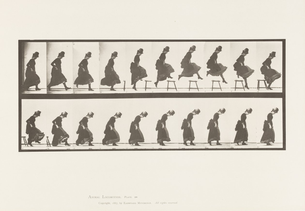 Płyta 156. Skoki; Bieganie prosto wzwyż, 1885 autorstwa Eadweard Muybridge