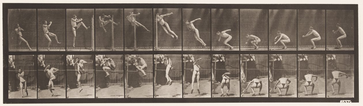Płyta 157. Skoki; Bieganie Twist wzwyż autorstwa Eadweard Muybridge