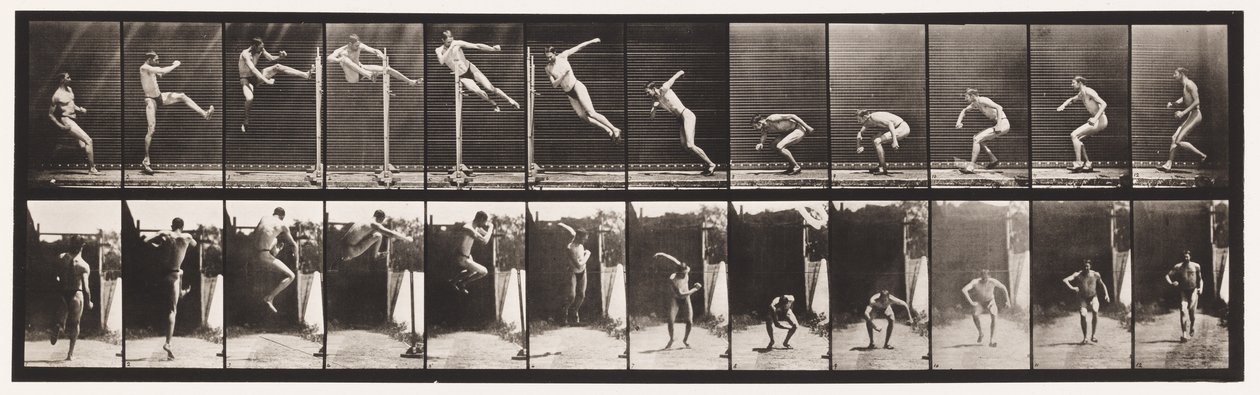 Płyta 158. Skoki; Bieganie Twist Skok wzwyż (buty) autorstwa Eadweard Muybridge