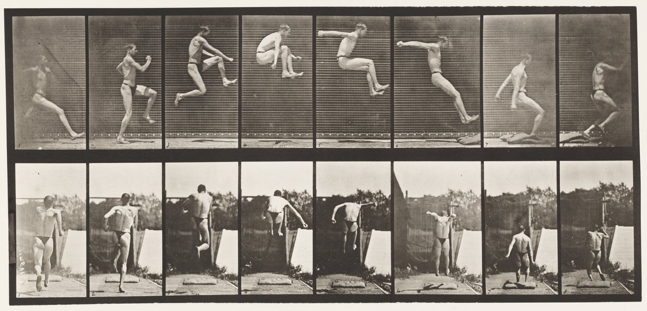 Płyta 160. Skoki; Bieganie w rzucie (buty) autorstwa Eadweard Muybridge