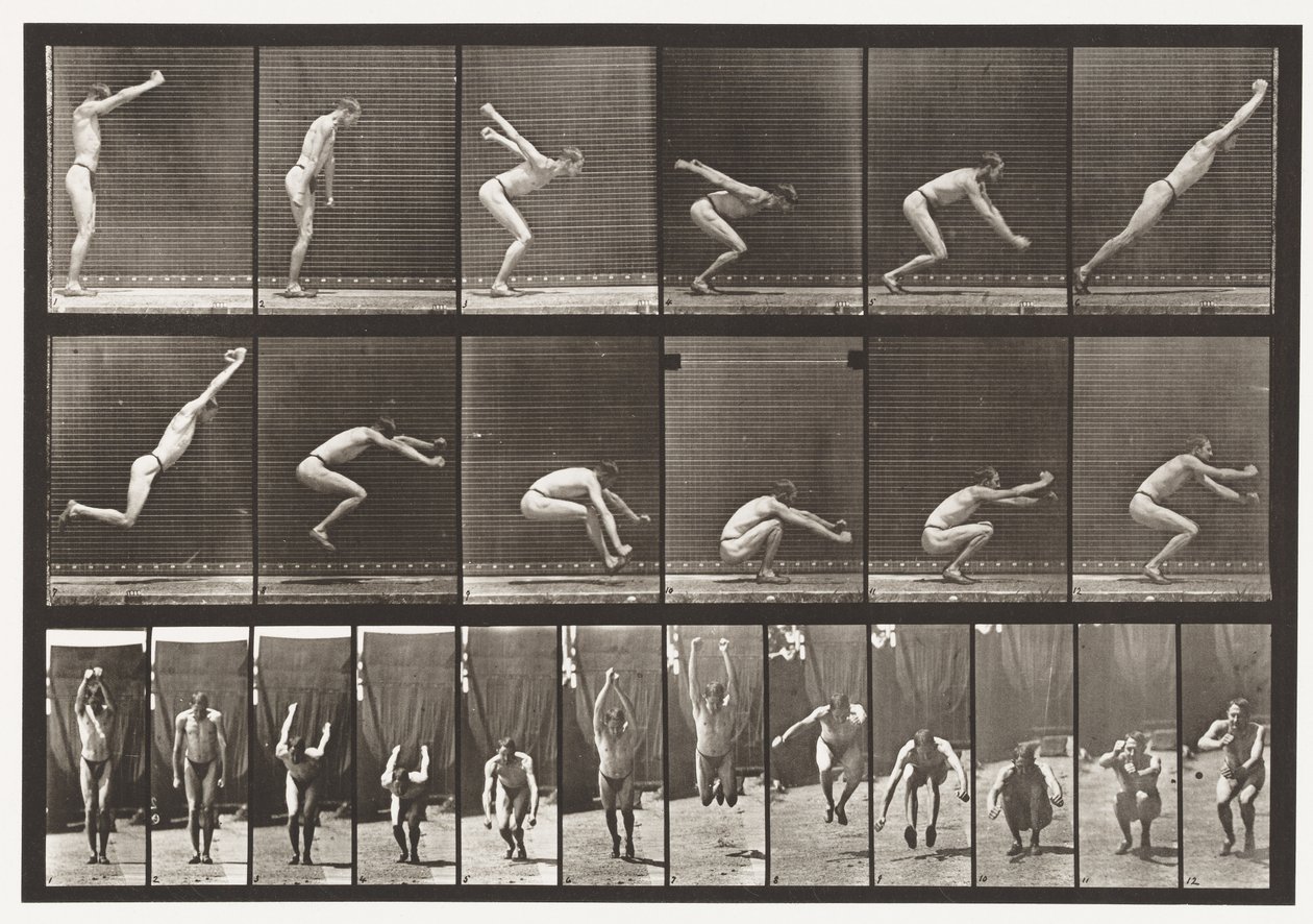 Płyta 163. Skoki; Skok w dal z miejsca, 1872-1885 autorstwa Eadweard Muybridge