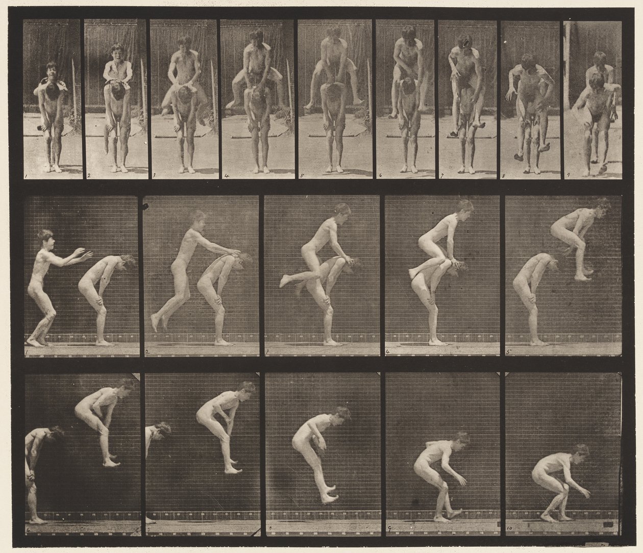 Płyta 167. Skoki; Za plecami chłopca (skacząca żaba) autorstwa Eadweard Muybridge