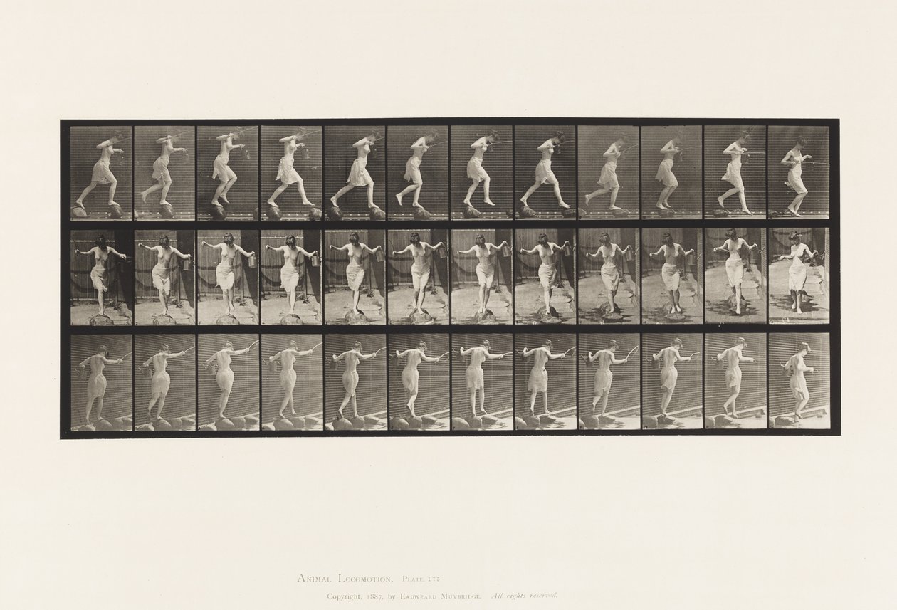 Tablica 175. Przeprawa przez strumyk na schodkach z wędką i puszką autorstwa Eadweard Muybridge