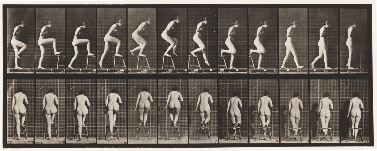 Talerz 180. Wchodzenie i przechodzenie przez krzesło autorstwa Eadweard Muybridge