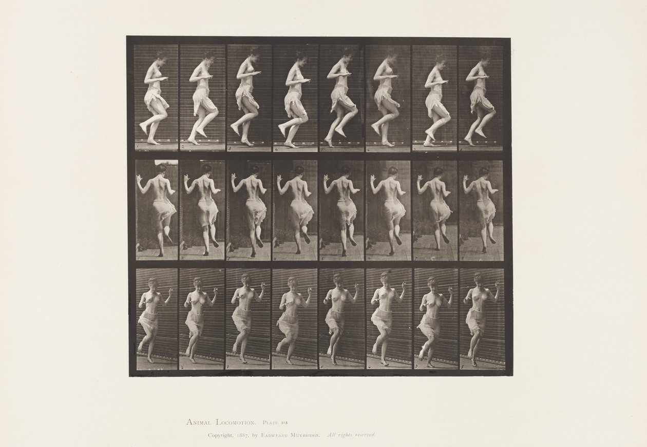 Płyta 185. Podskakiwanie na lewej stopie, 1885 autorstwa Eadweard Muybridge