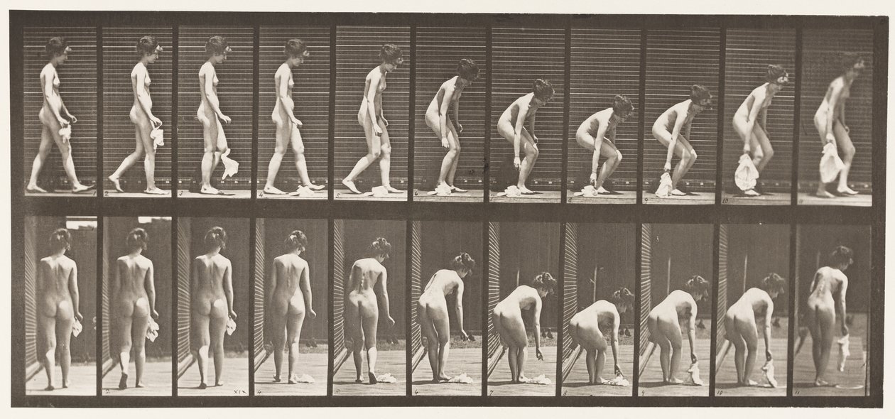 Talerz 202. Upuszczanie i podnoszenie chusteczki autorstwa Eadweard Muybridge