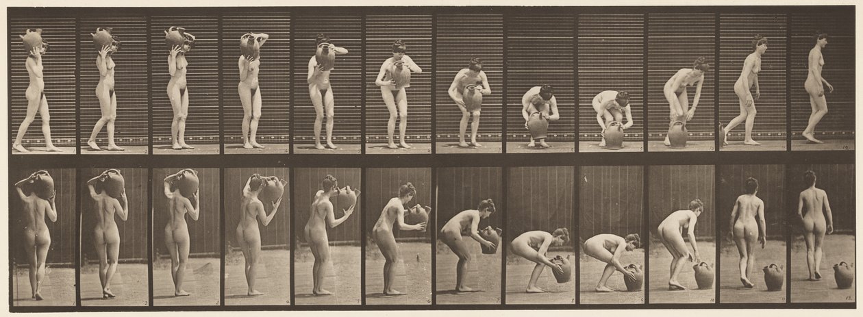 Płyta 225. Zdejmowanie słoika z wodą z ramienia na ziemię autorstwa Eadweard Muybridge