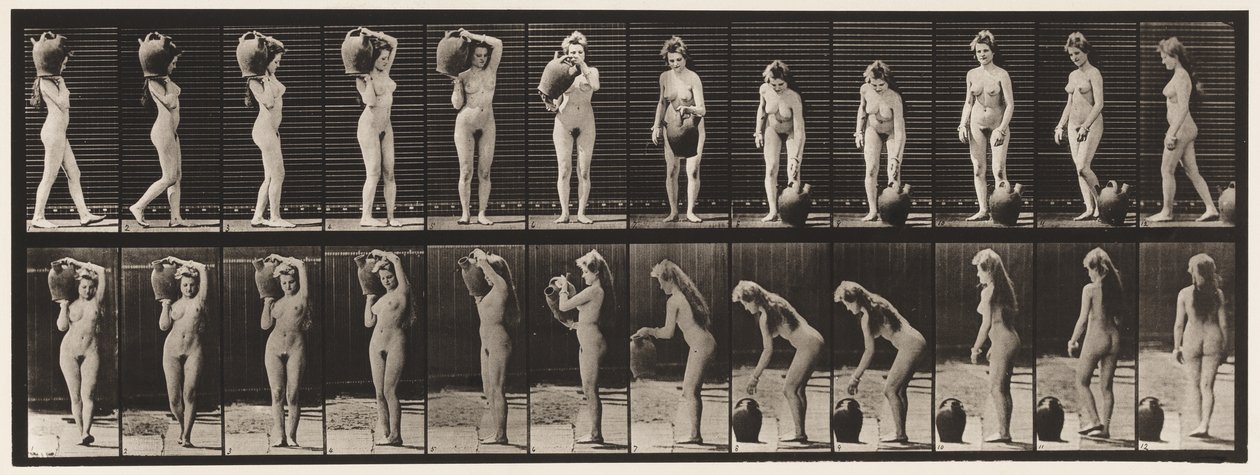 Płyta 226. Zdejmowanie słoika z wodą z ramienia na ziemię i obracanie autorstwa Eadweard Muybridge