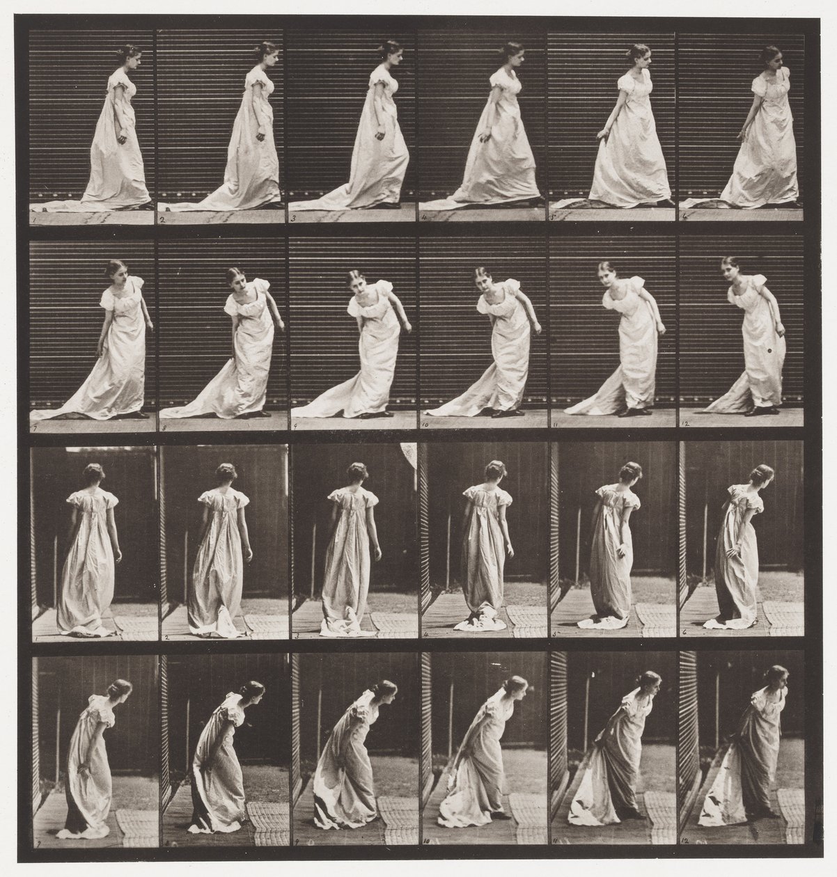 Tabliczka 231. Pochylanie się w celu zorganizowania pociągu i skręcania autorstwa Eadweard Muybridge