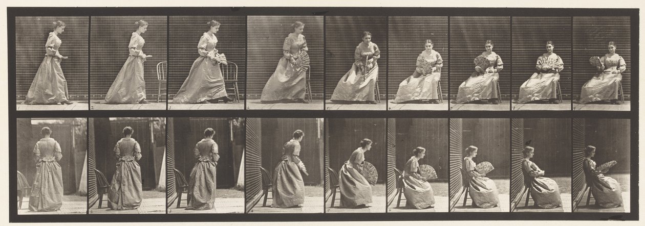 Płyta 240. Siedzenie i flirtowanie z fanem autorstwa Eadweard Muybridge