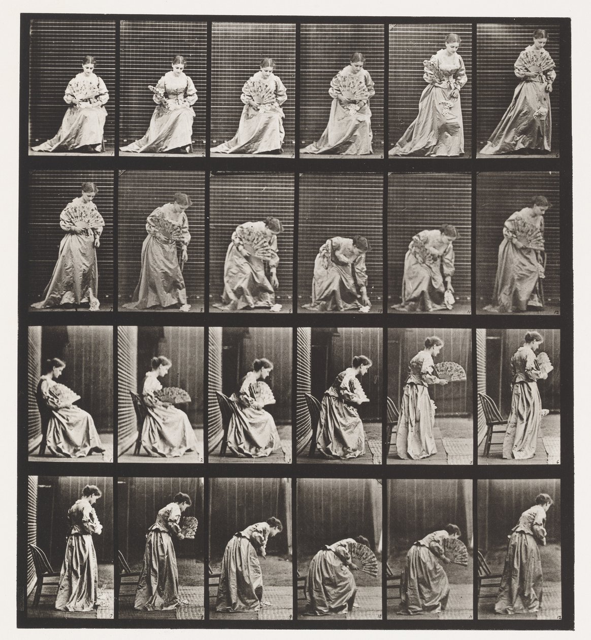 Talerz 250. Wstawanie z krzesła, pochylanie się i podnoszenie chusteczki autorstwa Eadweard Muybridge