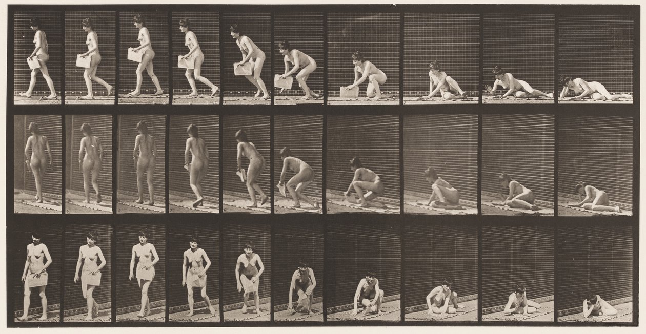 Tablica 269. Powstanie z ziemi z gazetą w lewej ręce, 1872-1885 autorstwa Eadweard Muybridge