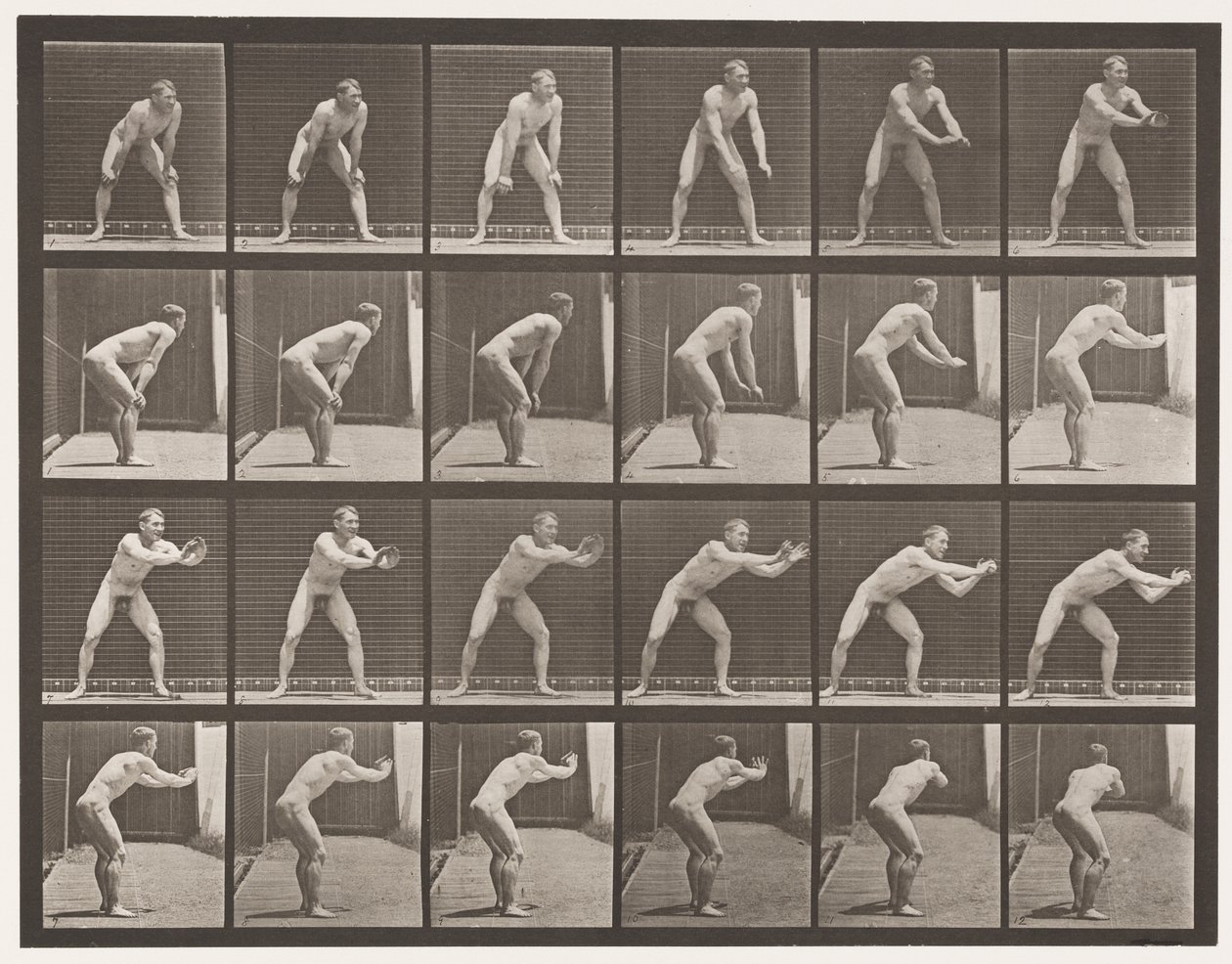 Płyta 280.Base-piłka; Łowienie, 1885 autorstwa Eadweard Muybridge