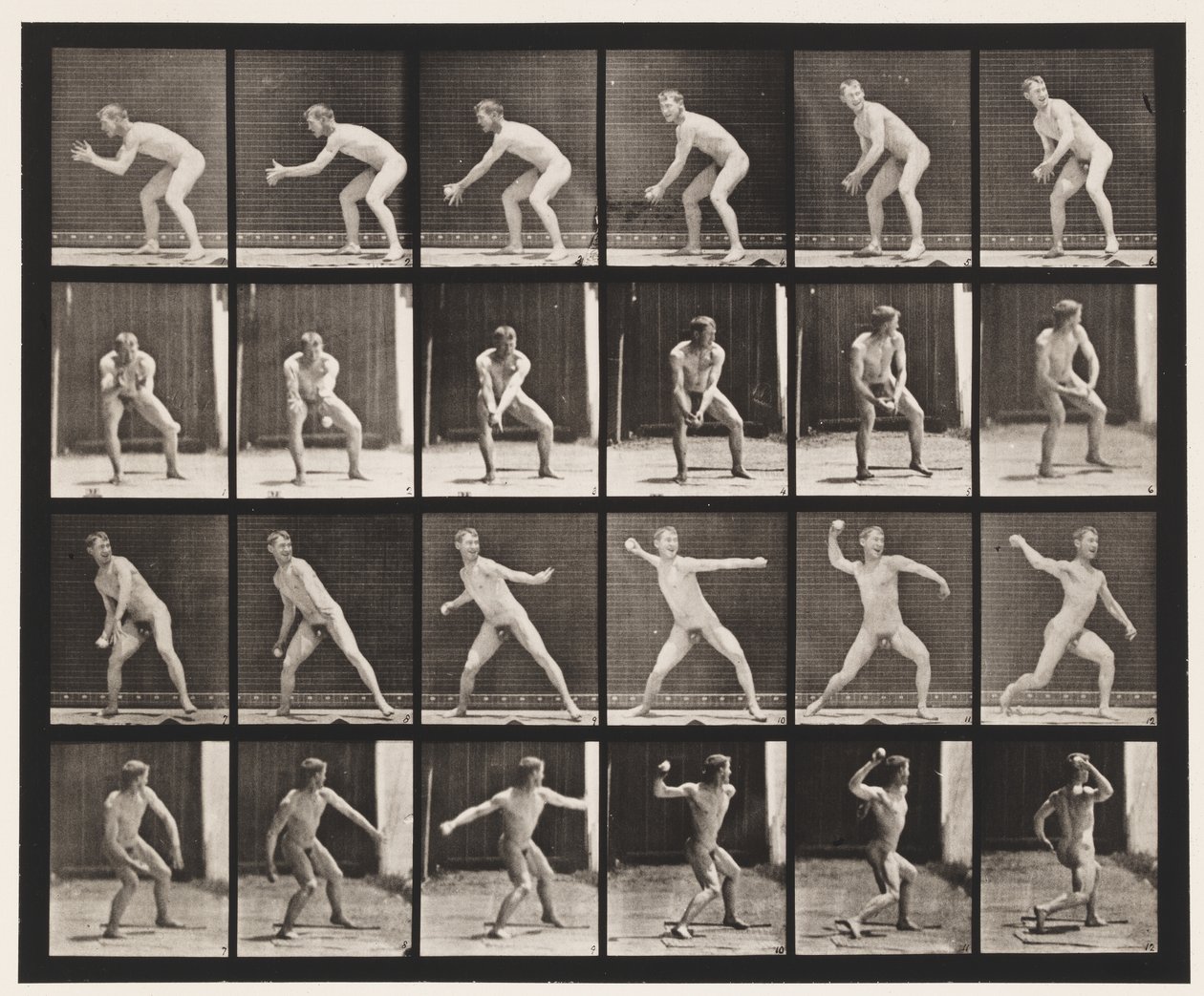 Płytka 283.Base-piłka; Łapanie i rzucanie, 1885 autorstwa Eadweard Muybridge