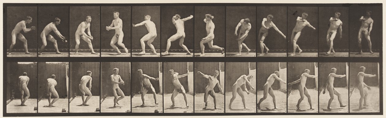 Płyta 284.Base-piłka; Łapanie i rzucanie, 1885 autorstwa Eadweard Muybridge