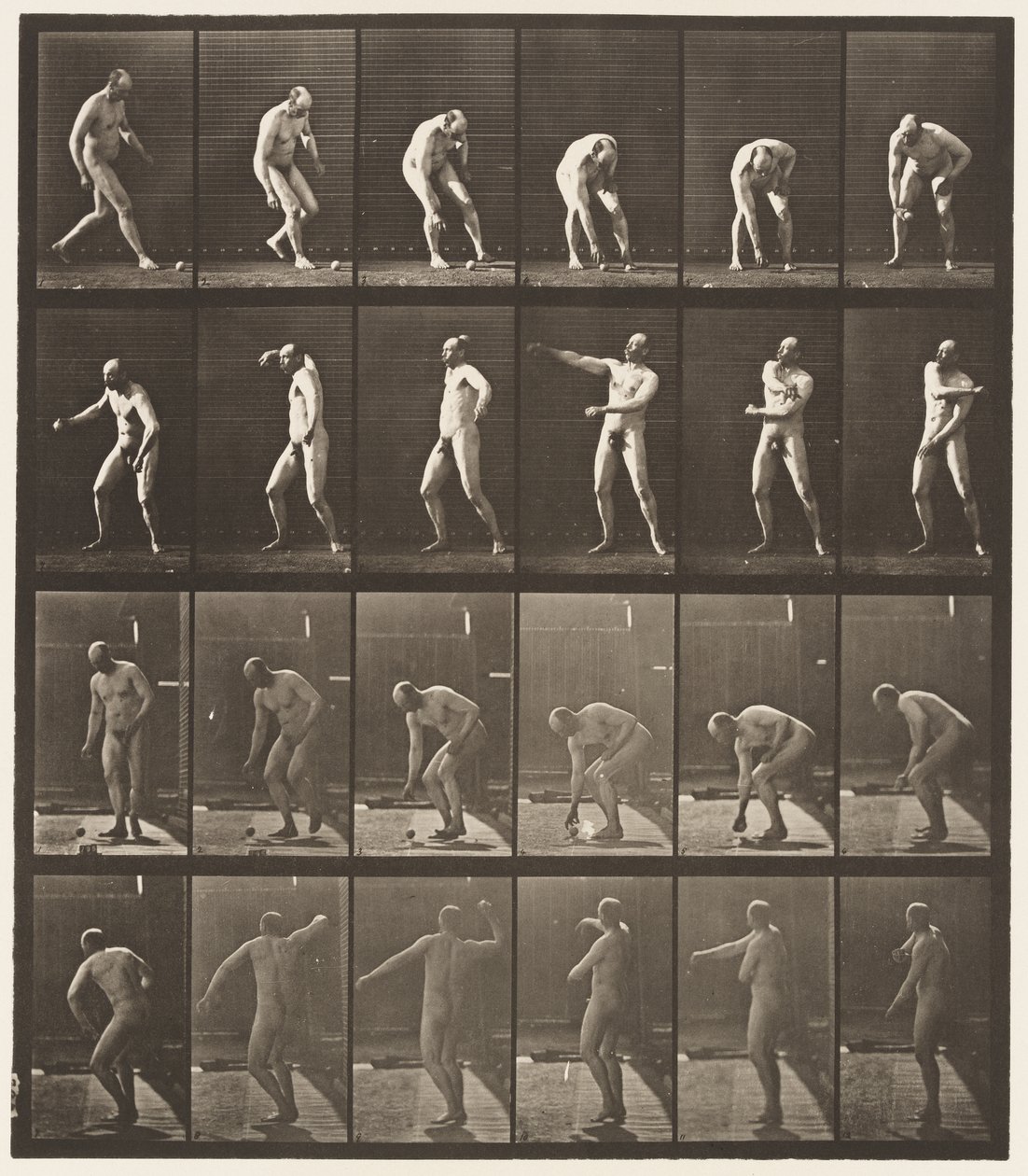 Talerz 302. Podnoszenie piłki i rzucanie nią, 1885 autorstwa Eadweard Muybridge
