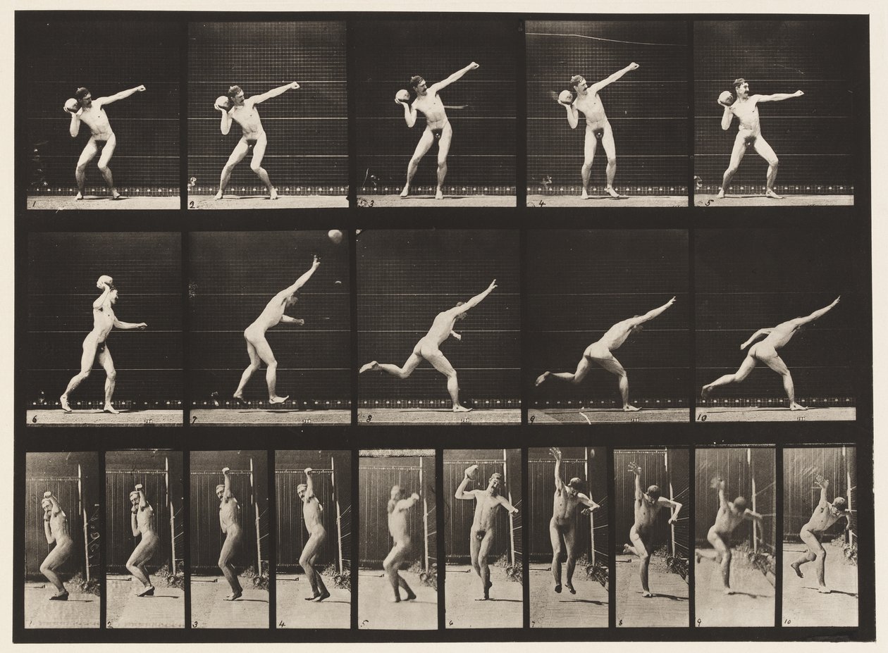 Płyta 314. Podnoszenie 20-funtowego kamienia autorstwa Eadweard Muybridge