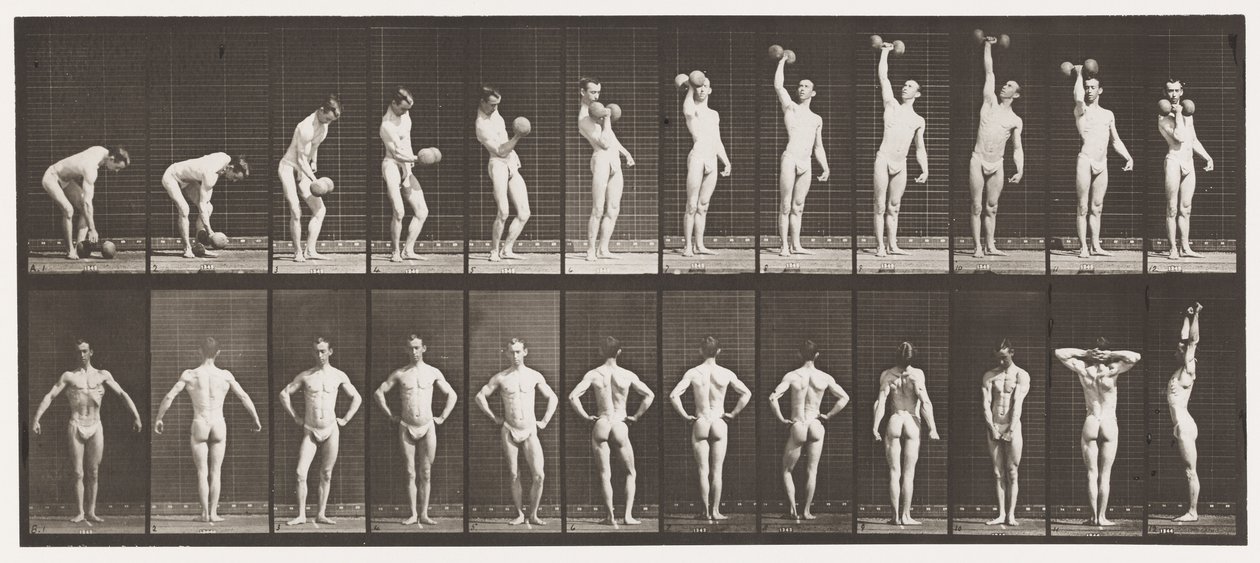 Płyta 321. A, Podnoszenie hantli o wadze 50 funtów; B, Pozowanie autorstwa Eadweard Muybridge