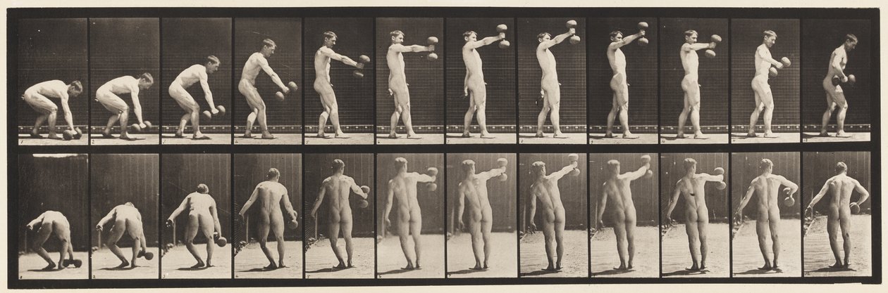 Płyta 326. Podnoszenie 50 funtów. Hantle na wyciągnięcie ręki autorstwa Eadweard Muybridge