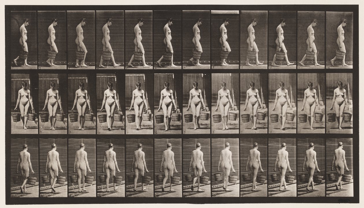 Płyta 32. Chodzenie, noszenie wiadra wody w każdej ręce autorstwa Eadweard Muybridge