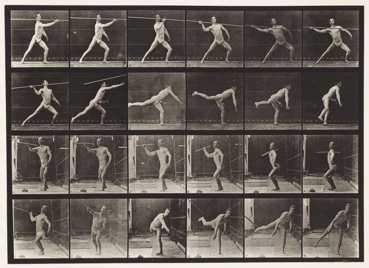 Płyta 361. Rzucanie włócznią, 1872-1885 autorstwa Eadweard Muybridge
